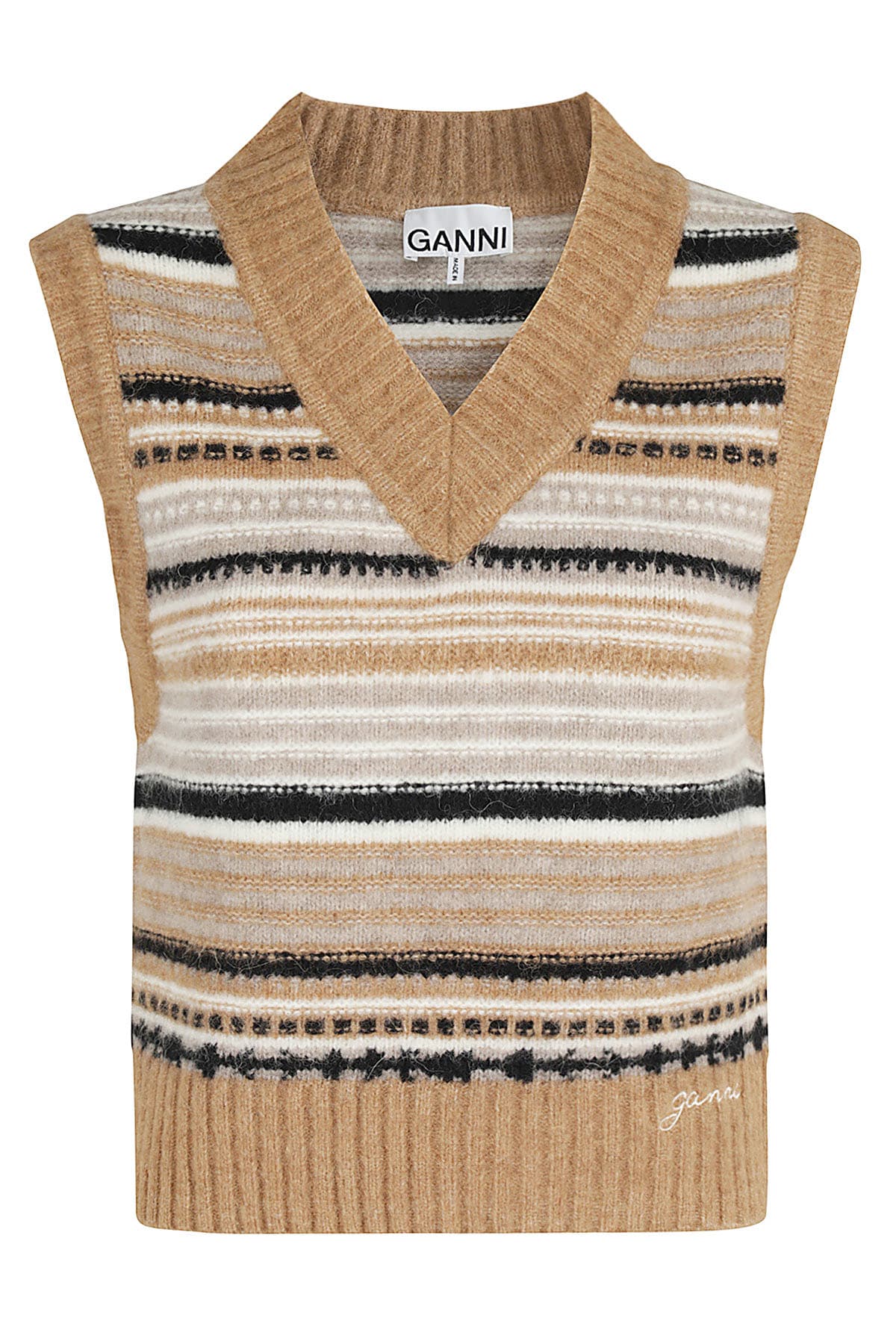 Shop Ganni Soft Wool Stripe Vest In Tigers Eye