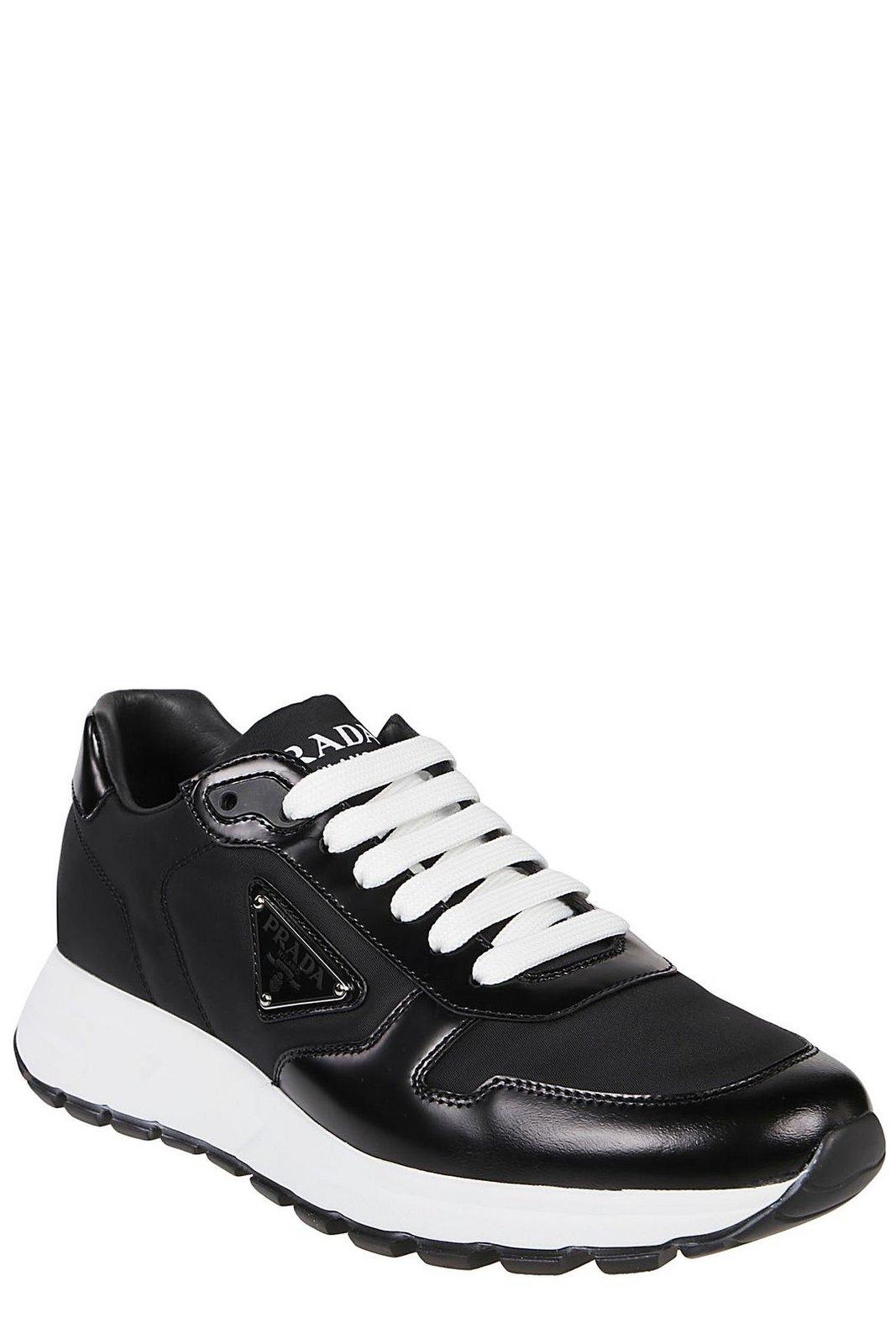 Shop Prada Triangle Logo Lace-up Sneakers In Nero