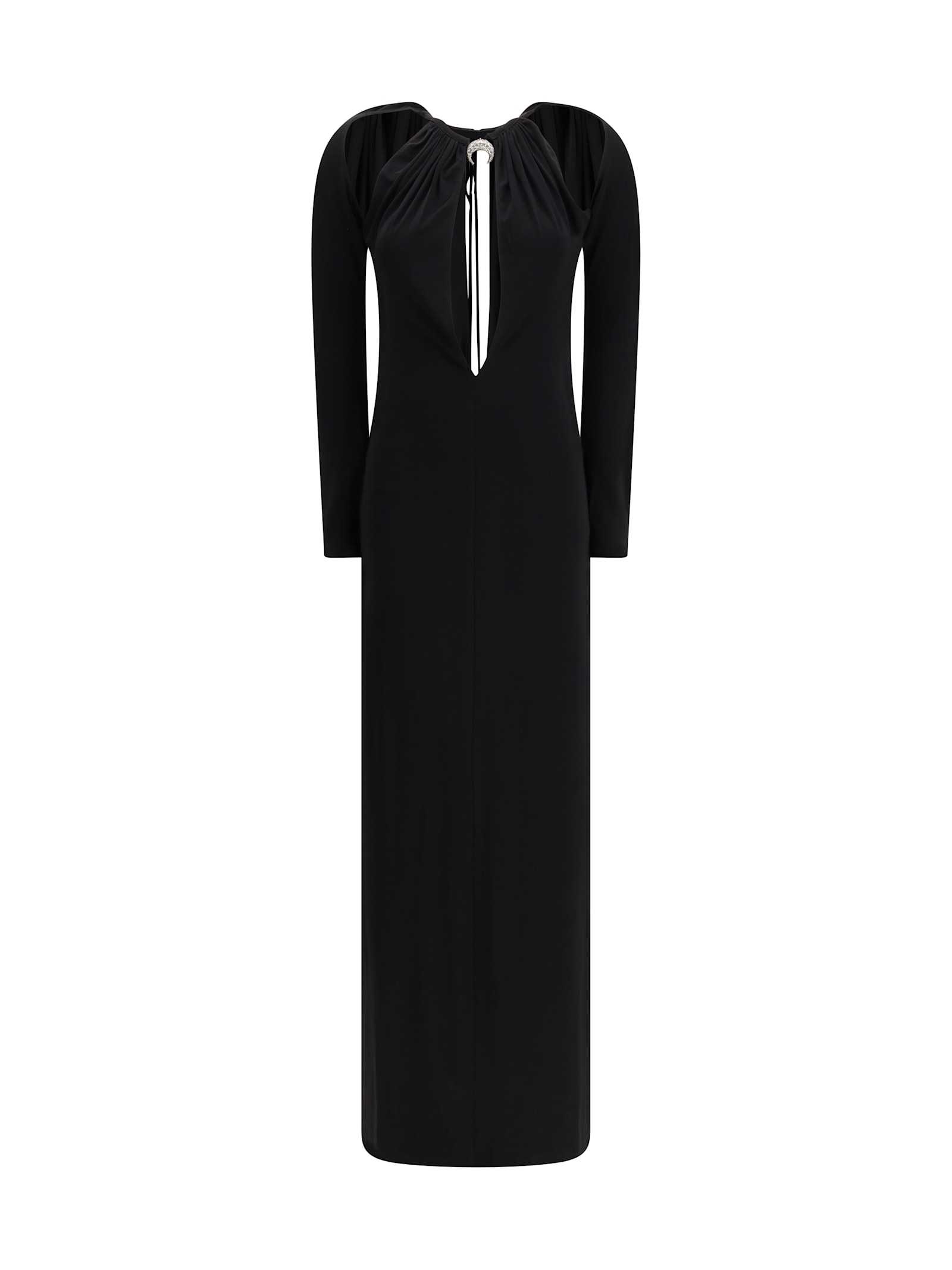 Marine Serre Draped Jersey Ls Long Dress In Black