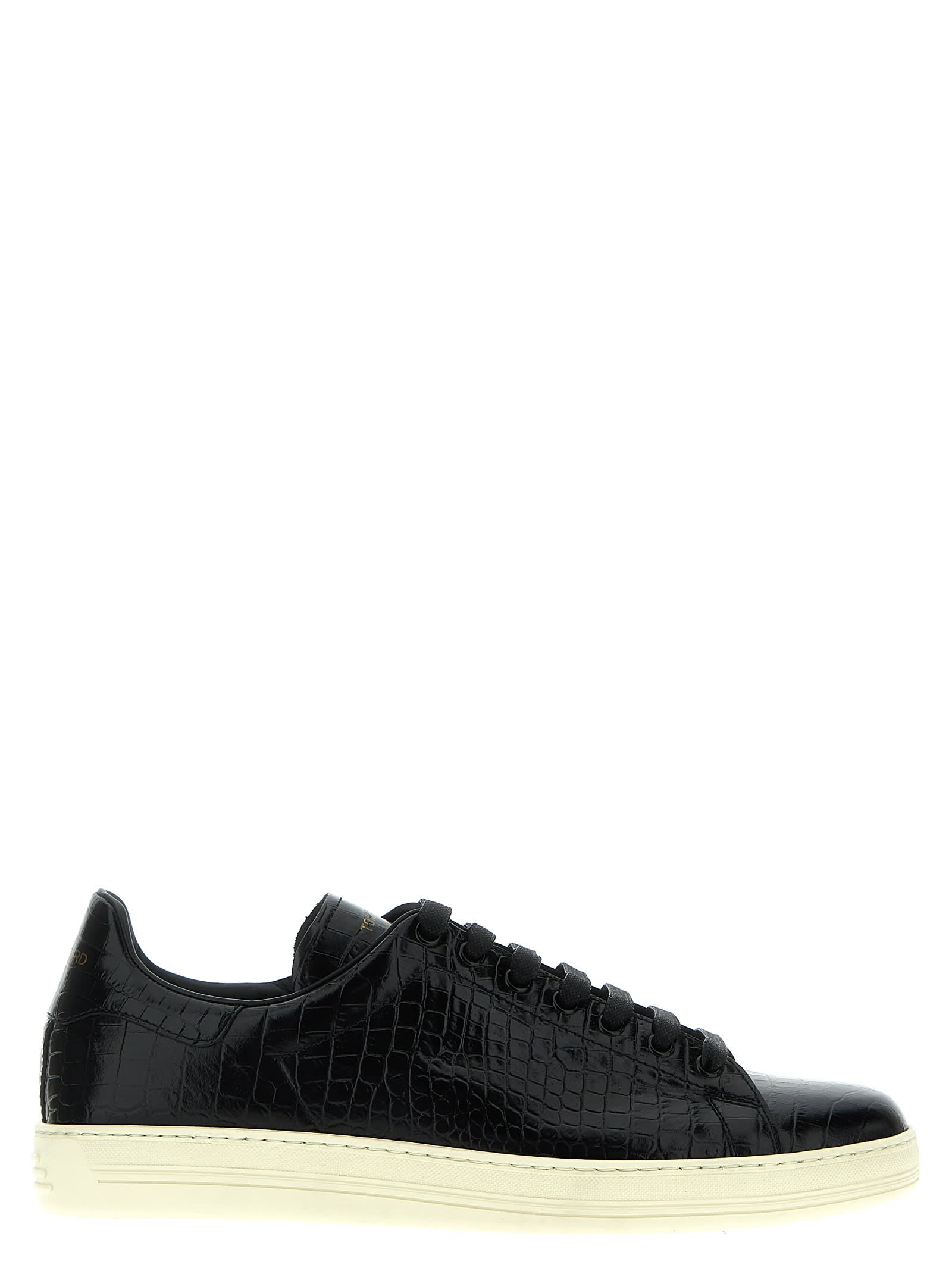 Shop Tom Ford Croc Print Sneakers In Black/neutrals