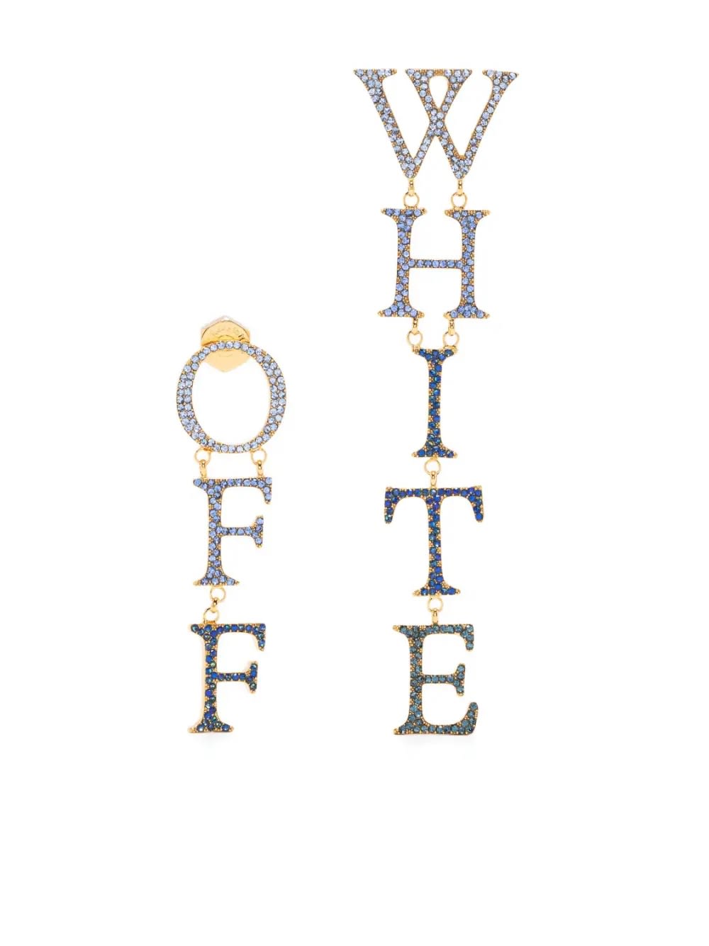 OFF-WHITE PAVÈ PENDANT EARRINGS WITH BLUE LOGO
