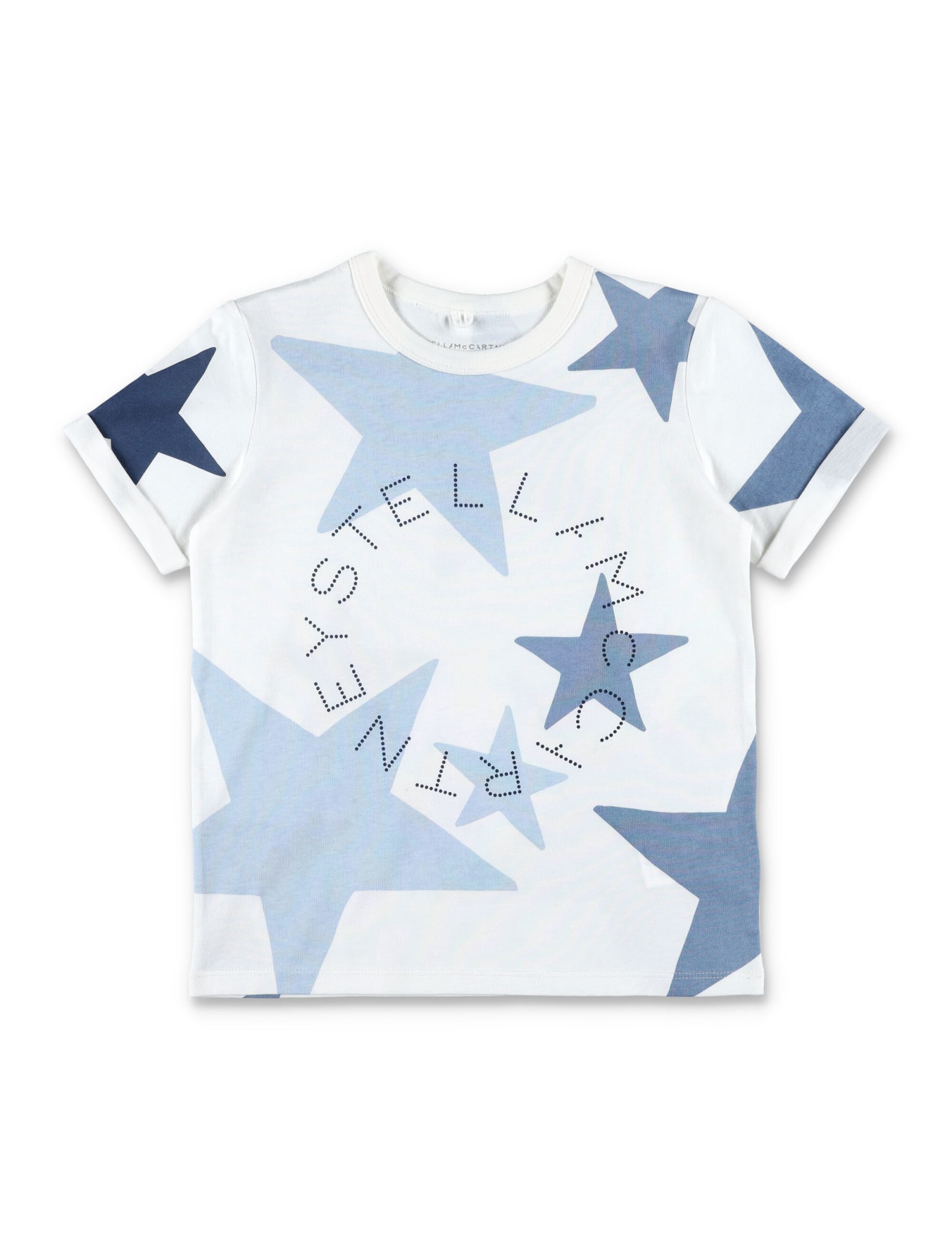 Shop Stella Mccartney Star Print Circular Logo T-shirt In Ivory