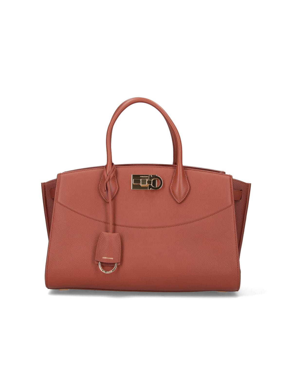 Ferragamo Structured Shoulder Bag Detachable Strap In Brown