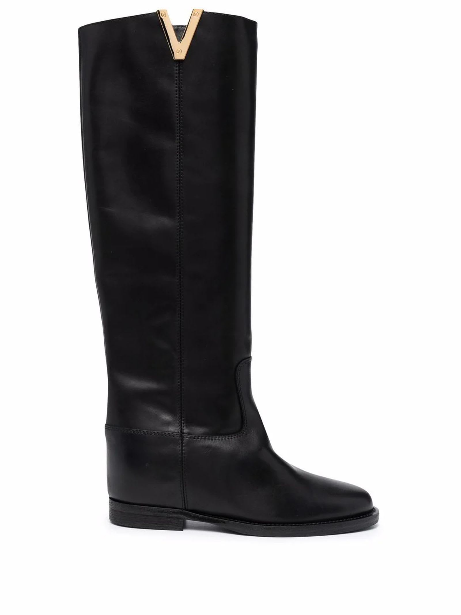 Shop Via Roma 15 Black Leather Knee-length Boots