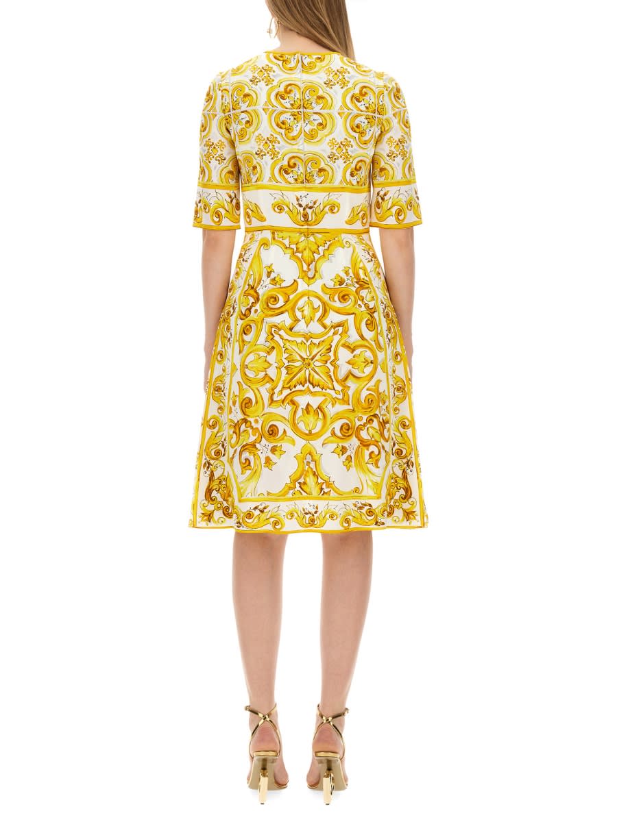 Shop Dolce & Gabbana Silk Charmeuse Midi Dress In Yellow