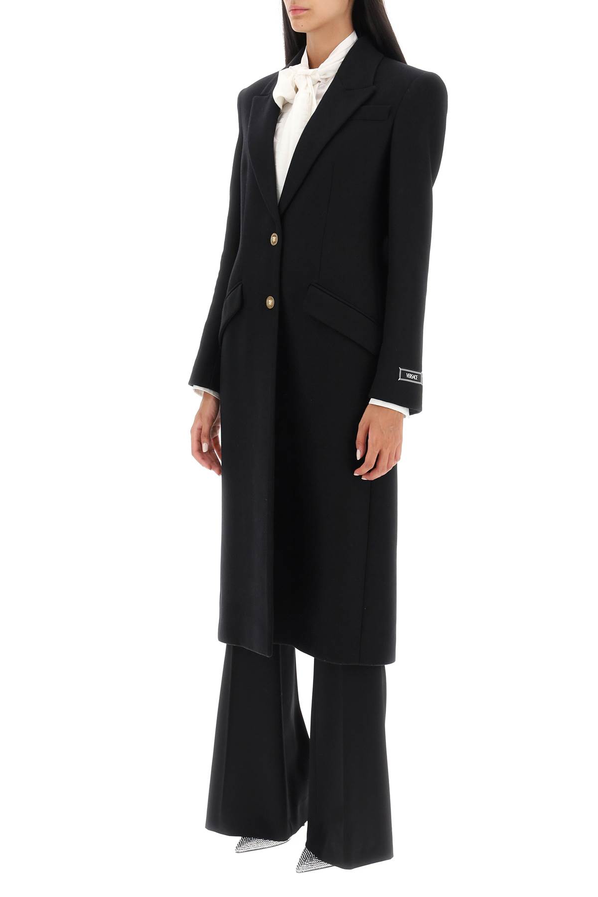 Shop Versace Wool Blend Coat In Black