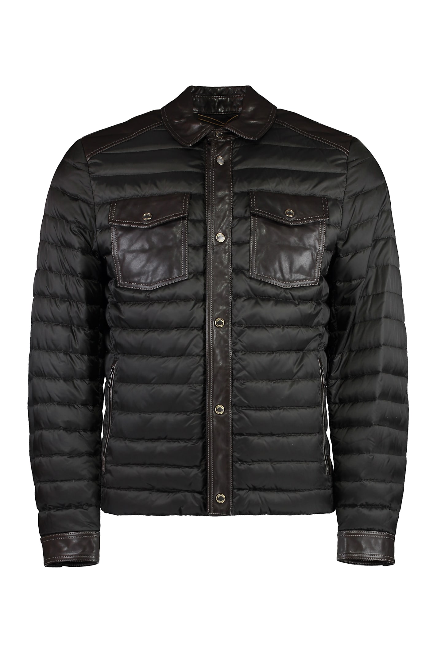 Moorer Crespi Leather Inserts Down Jacket In Brown