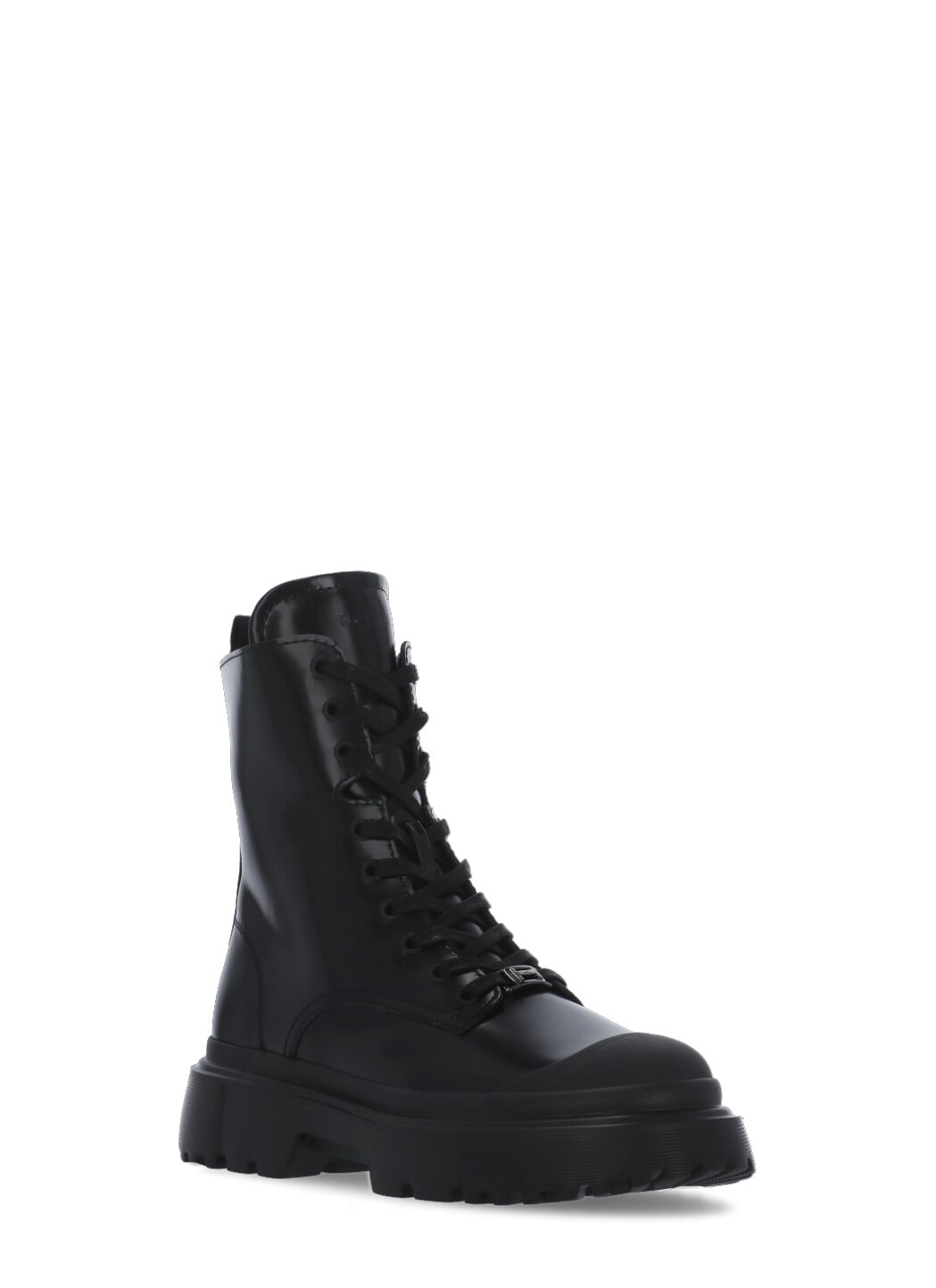 Hogan H619 Black Leather Combat Boots In Black