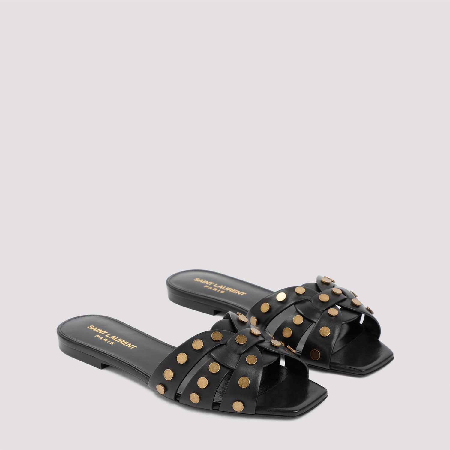 Shop Saint Laurent Leather Tribute Sandals In Nero