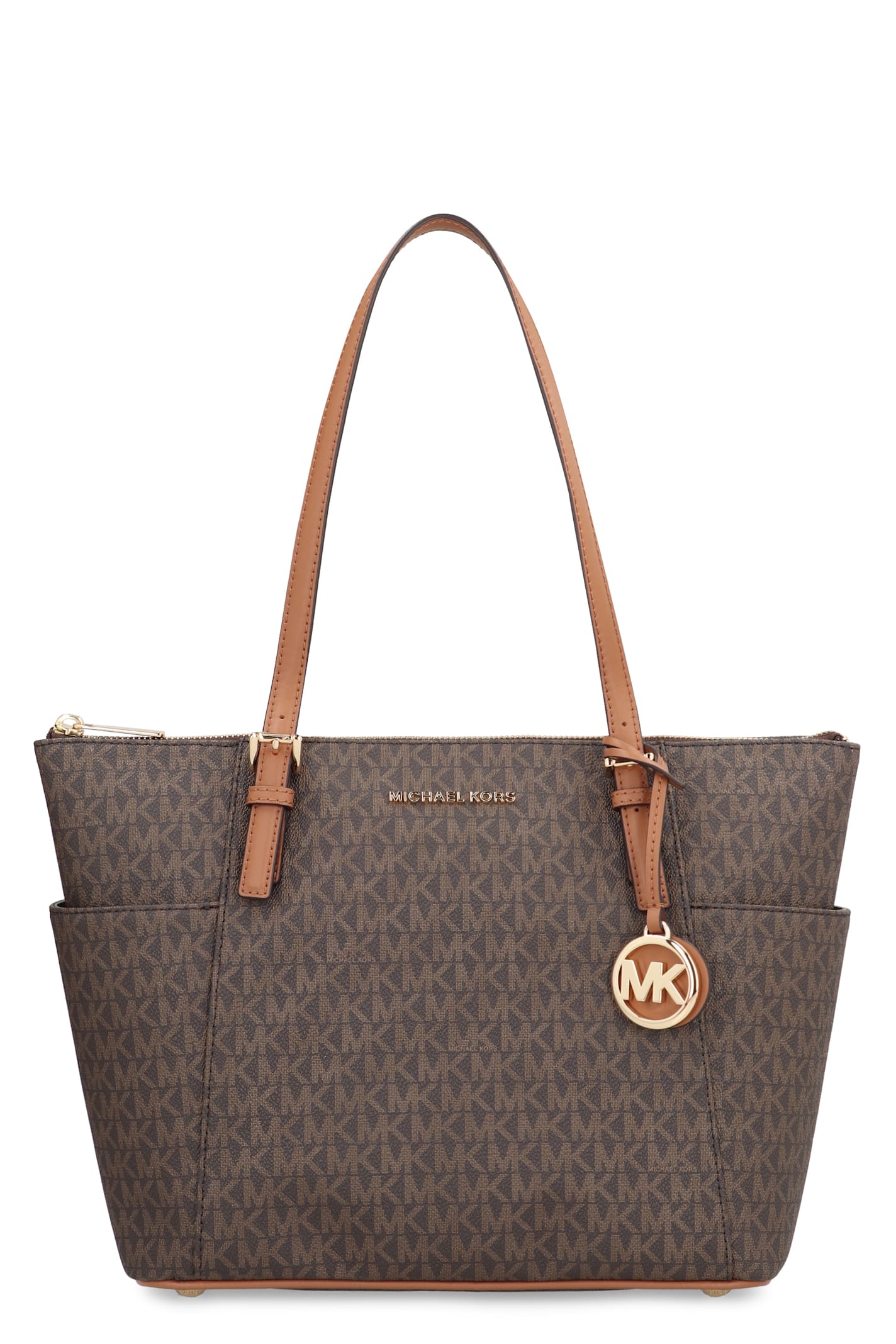 Michael Michael Kors Jet Set Monogram Logo Tote In Brown