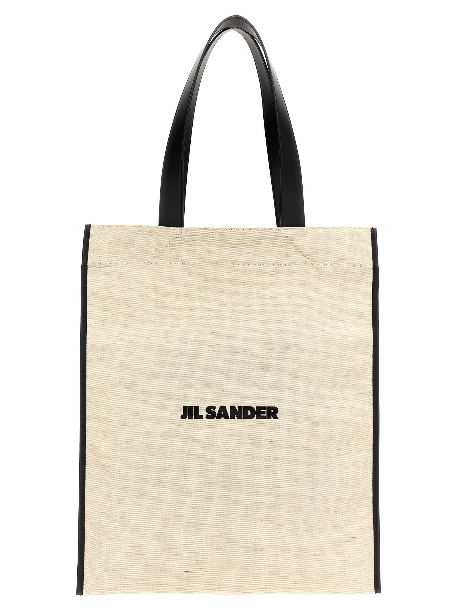 Shop Jil Sander Medium Flat Shopping Bag In White/black