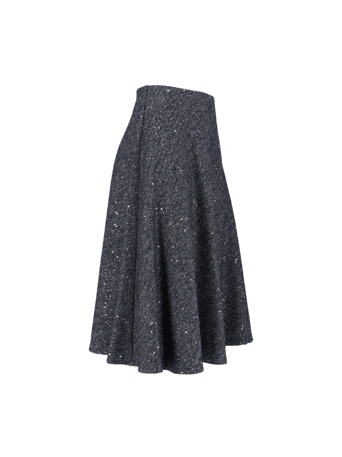 Tagliatore Flared Grey Skirt With Textured Fabric And Sequined Detail In Gray