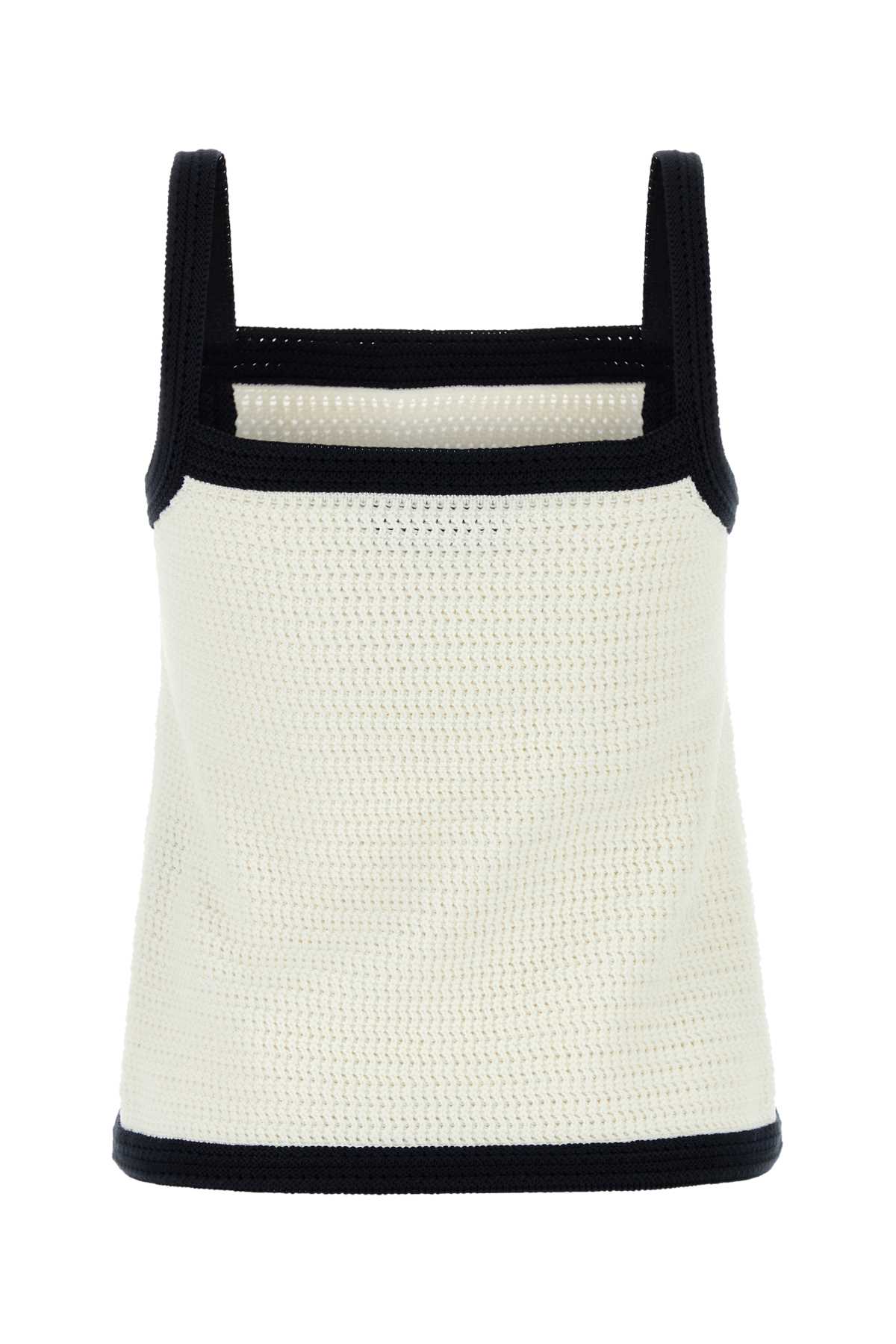 Gucci Canotta In Crochet Stretch Bianco Donna In Whitenavy