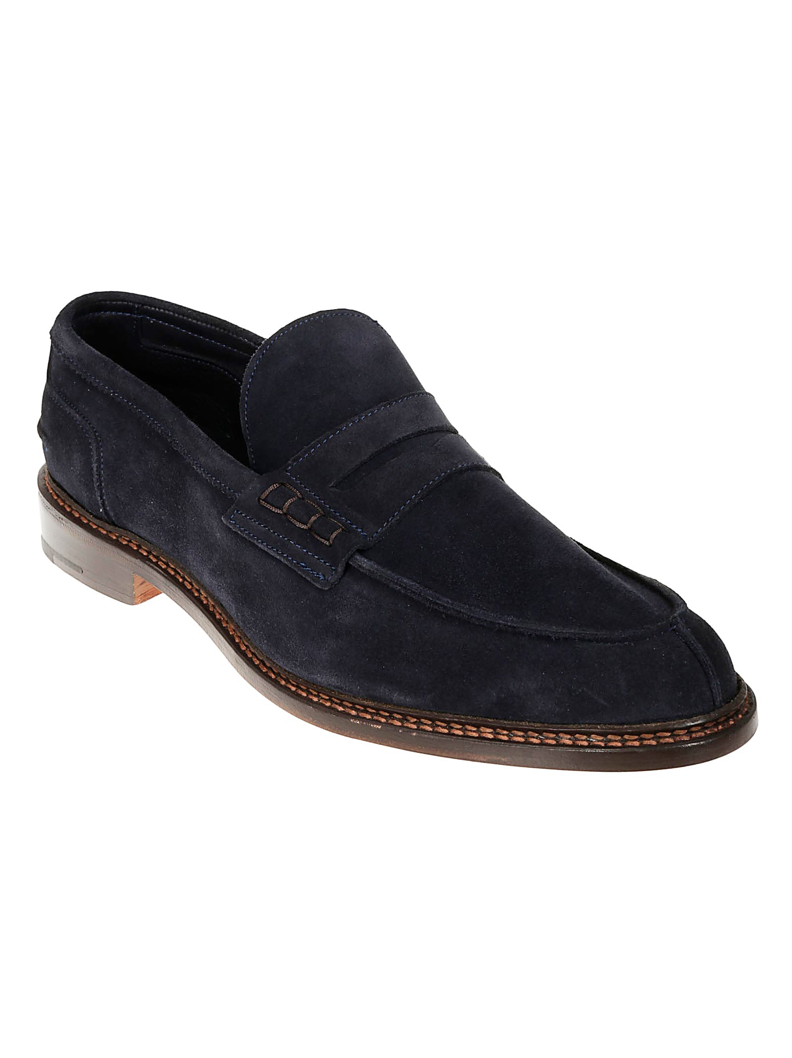 Tricker's Suede Loafers With Round Toe And Penny Strap In Navy