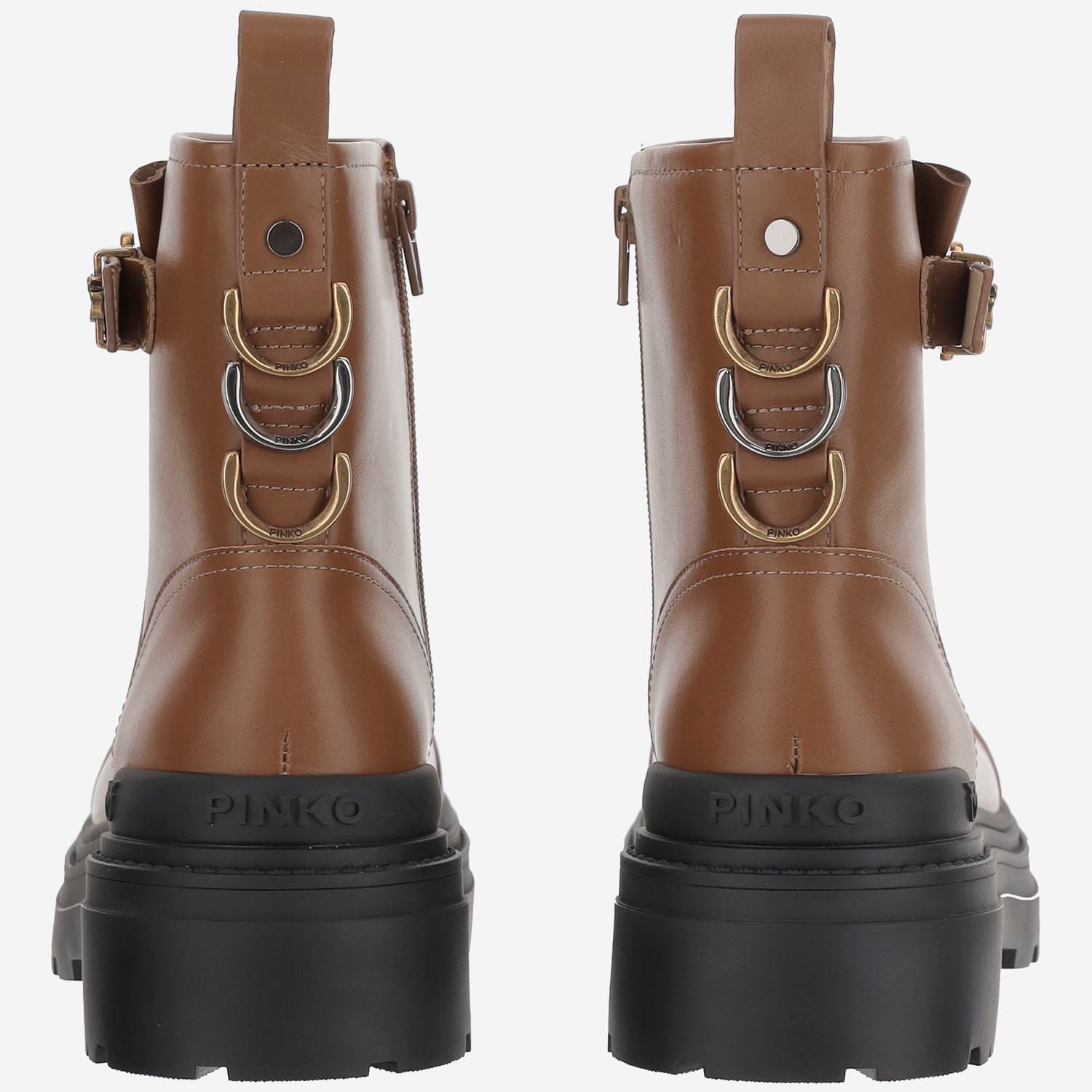 Pinko Buckle-detail Logo-plaque Ankle Boots In Brown