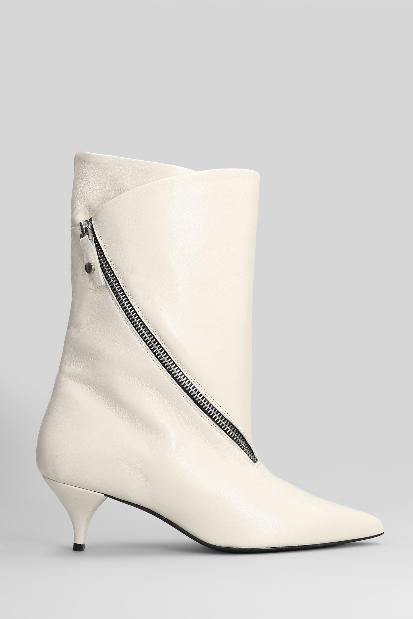 Alchimia High Heels Ankle Boots In Beige Leather In White