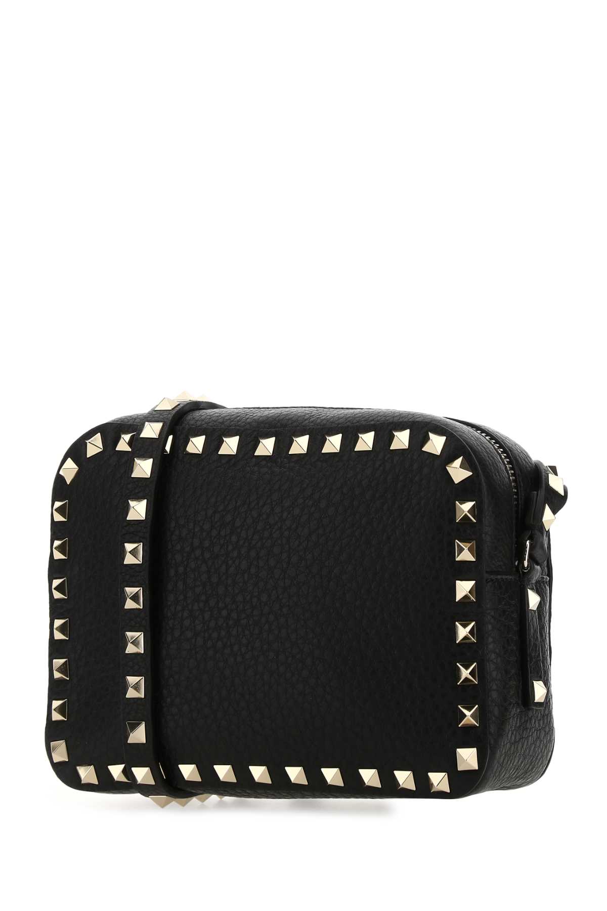 Shop Valentino Black Leather Rockstud Crossbody Bag In Nero
