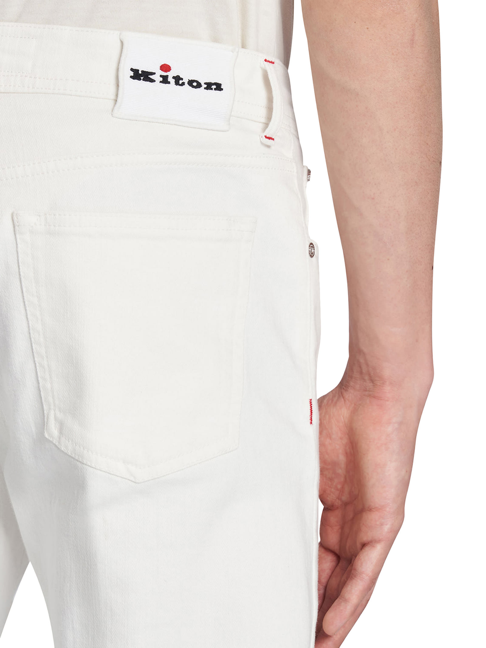 Shop Kiton Trousers Cotton In Cream White