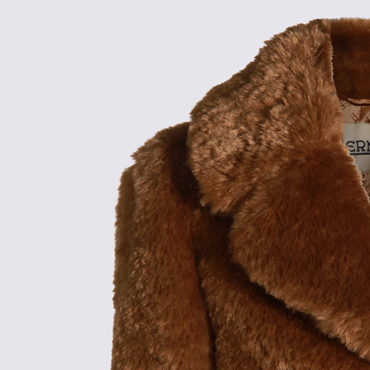 Herno Longline Faux Fur Notched Lapel Single-breasted Coat In Brown
