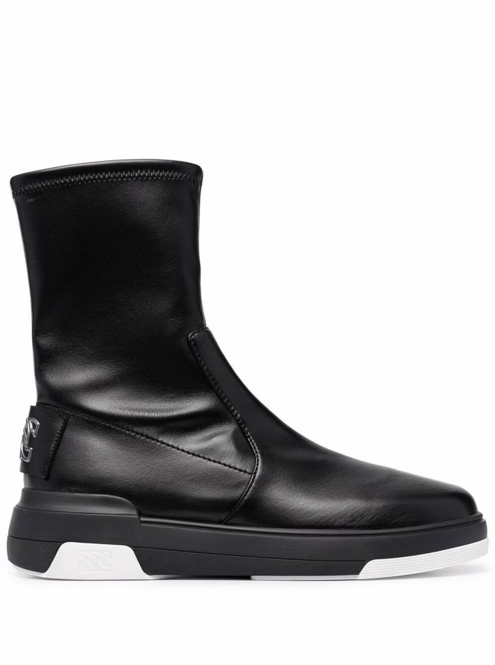 Casadei Black And White Vegan Leather Boots