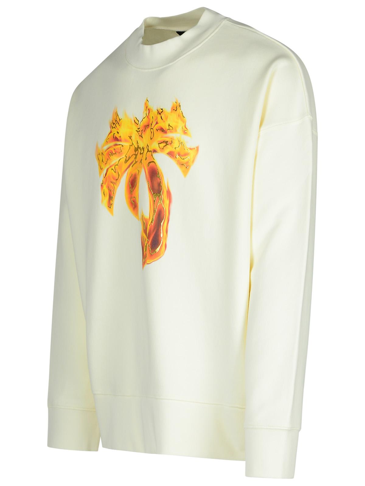 Shop Palm Angels Burning Palm Cream Cotton Sweatshirt