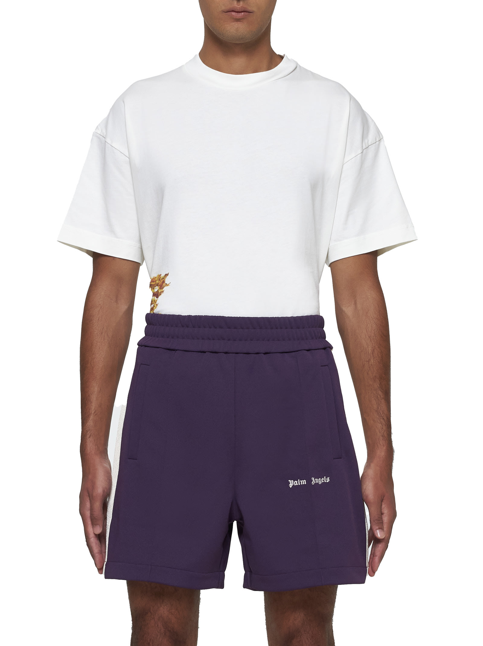 Shop Palm Angels Shorts In Dark Purple Off White