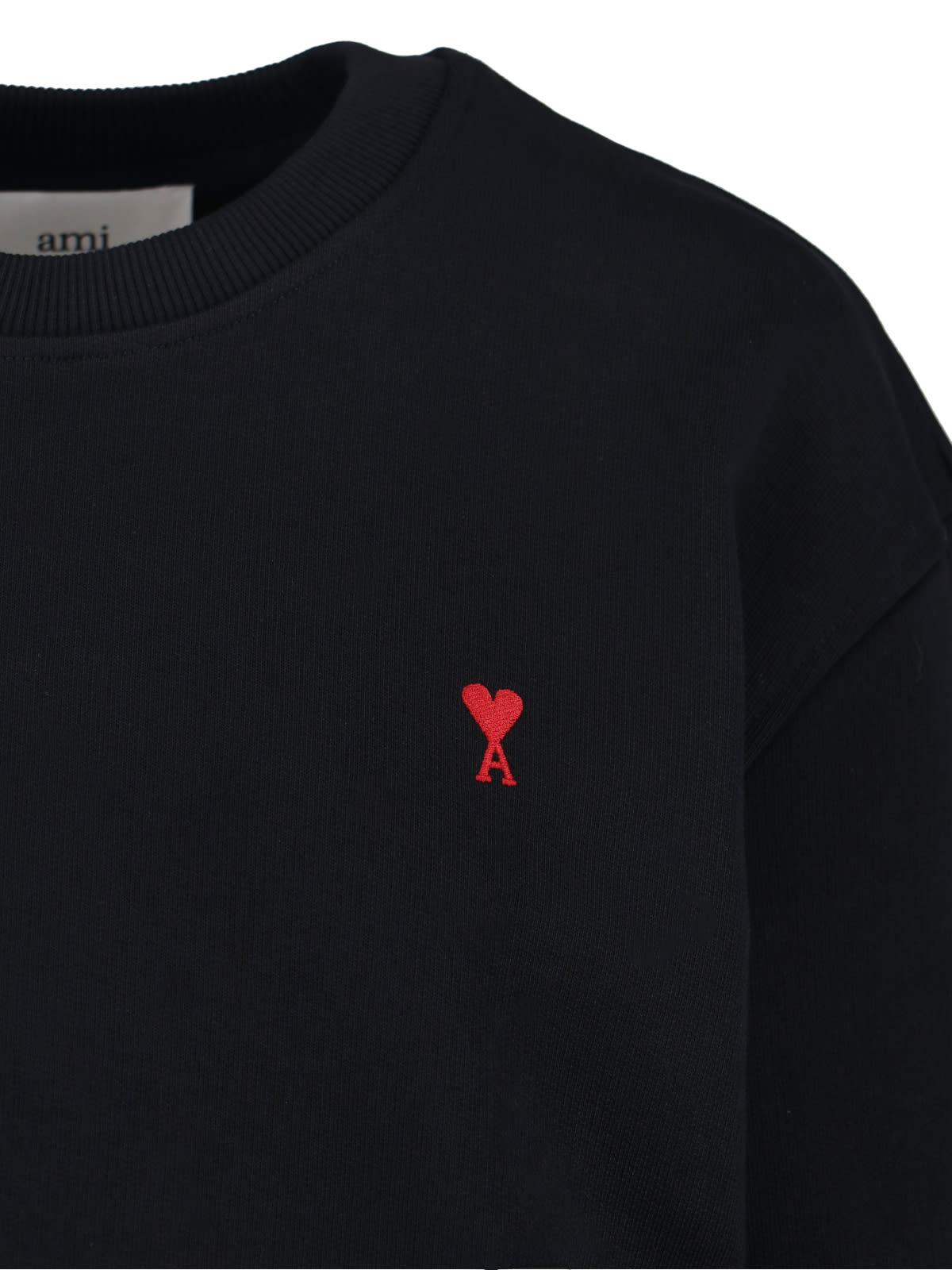 Ami Alexandre Mattiussi Ami Crewneck Sweatshirt With Red Logo Embroidery And Ribbed Finishes In Blue