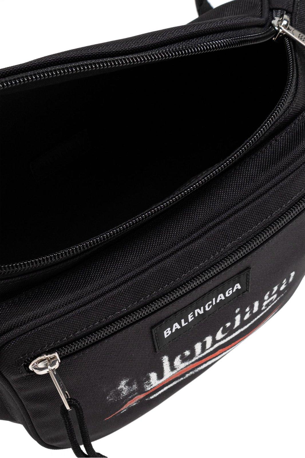 Balenciaga Logo Embroidered Explorer Belt Bag In Black