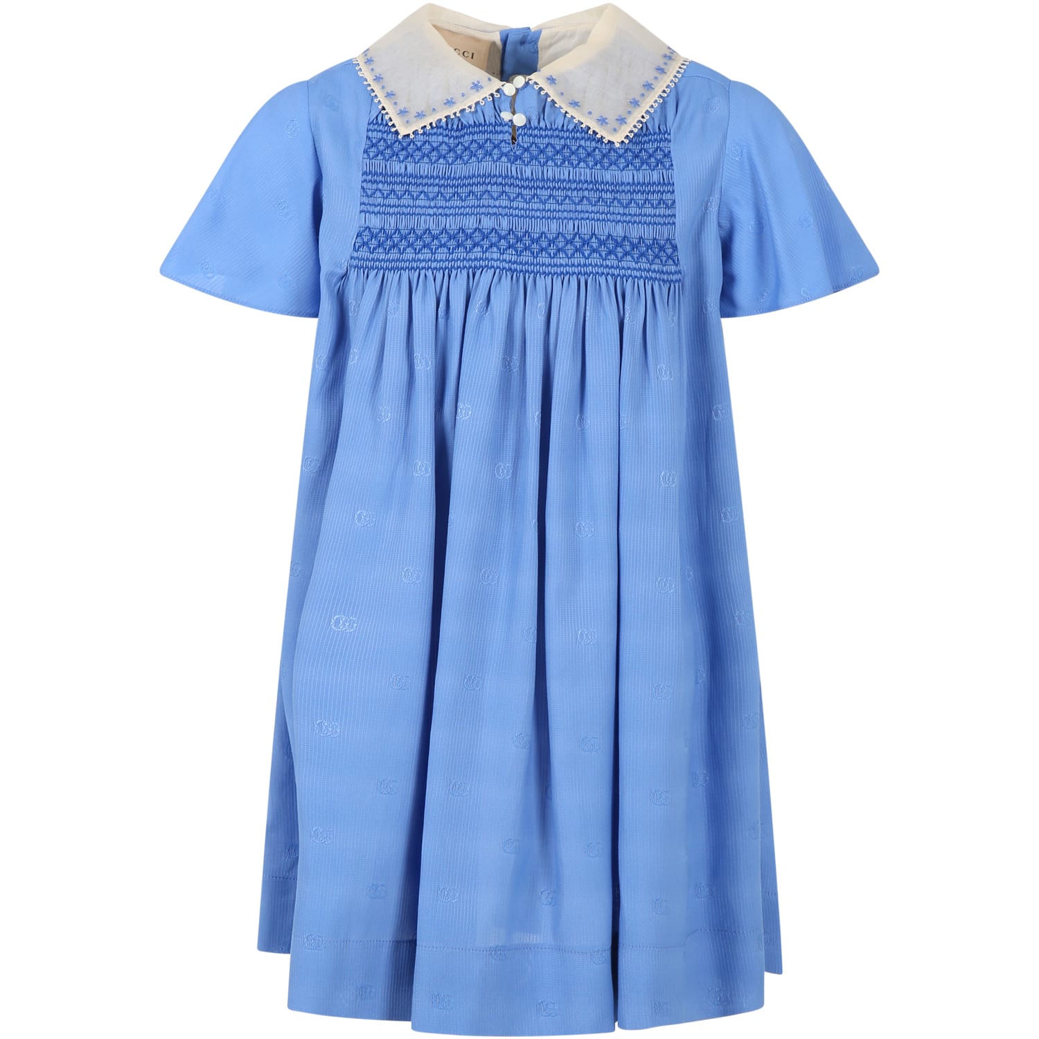 Gucci Kids' Light-blue Dress For Girl With Gg In Light Blue