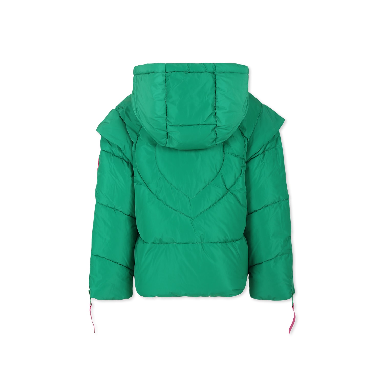 Shop Pinko Green Down Jacket For Girl With Logo