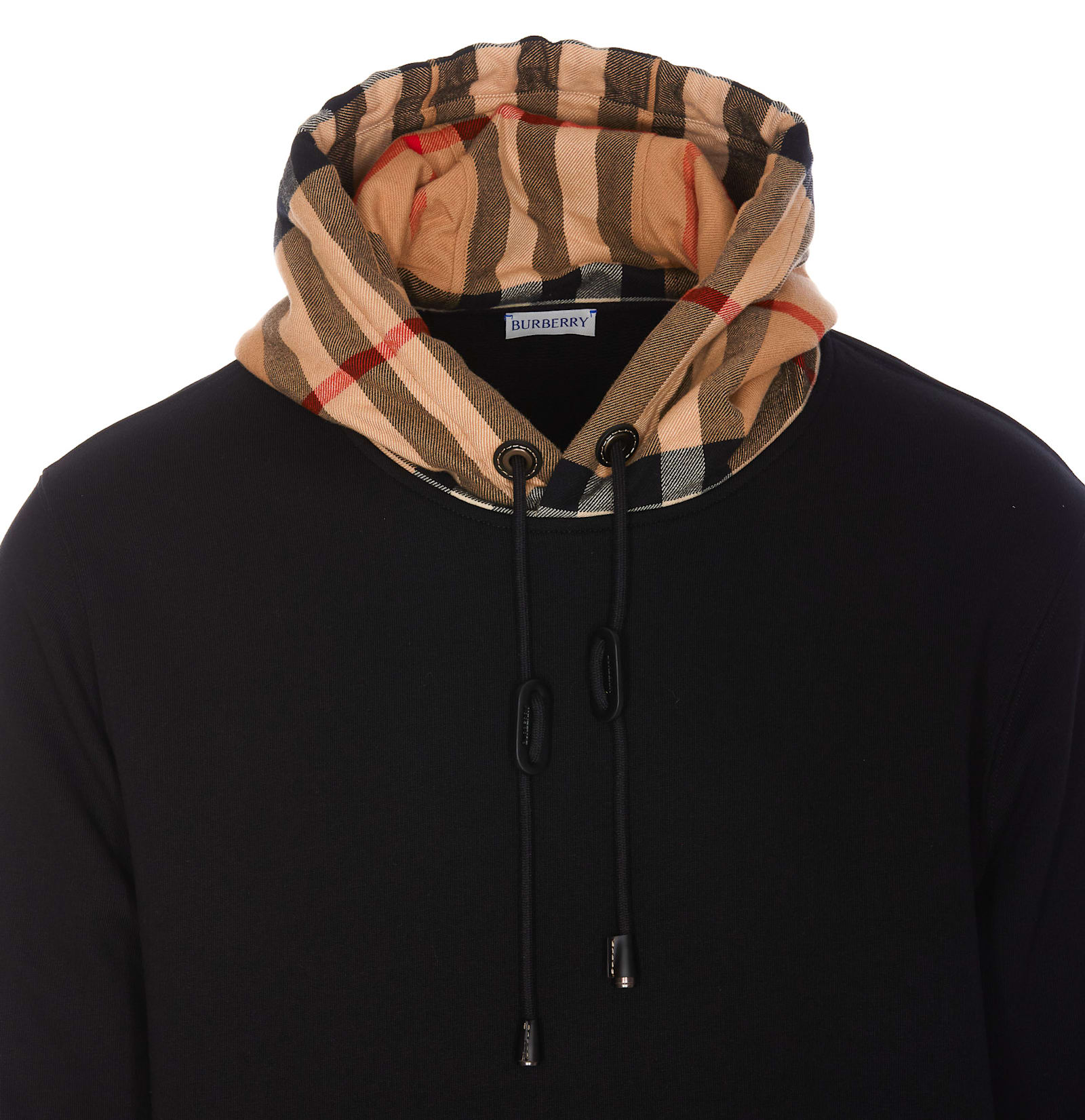 Shop Burberry Check Hoodie In Nero