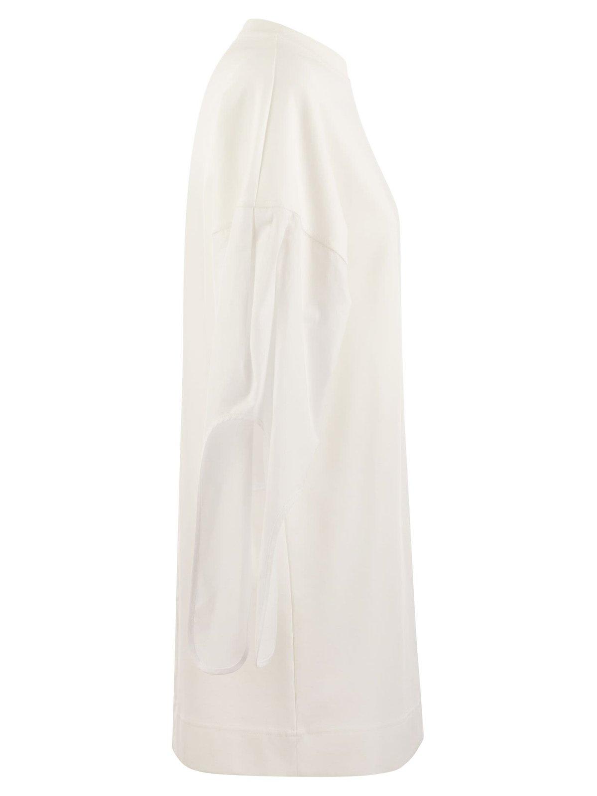 Shop Max Mara Logo Printed Crewneck Dress In White