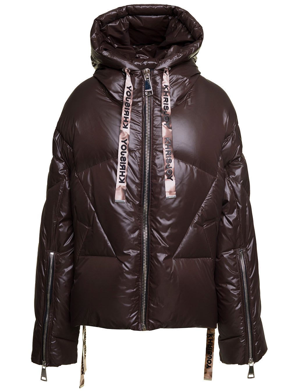 Shop Khrisjoy Brown Puff Khris Iconic Oversized Down Jacket With Hood In Polyester Woman