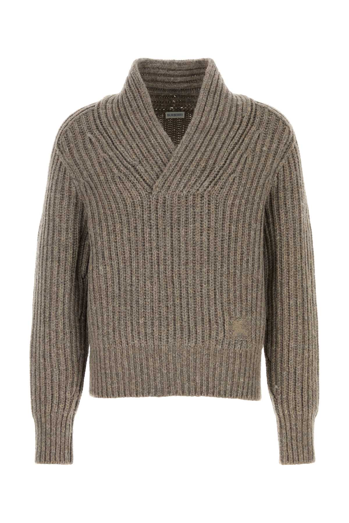 Burberry Soft Wool Knit Sweater With Shawl Collar In Gray