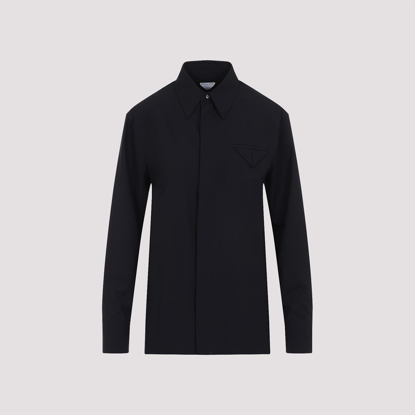 Bottega Veneta Wool Shirt With Buttoned Cuffs And Chest Pocket In Midnight Blue