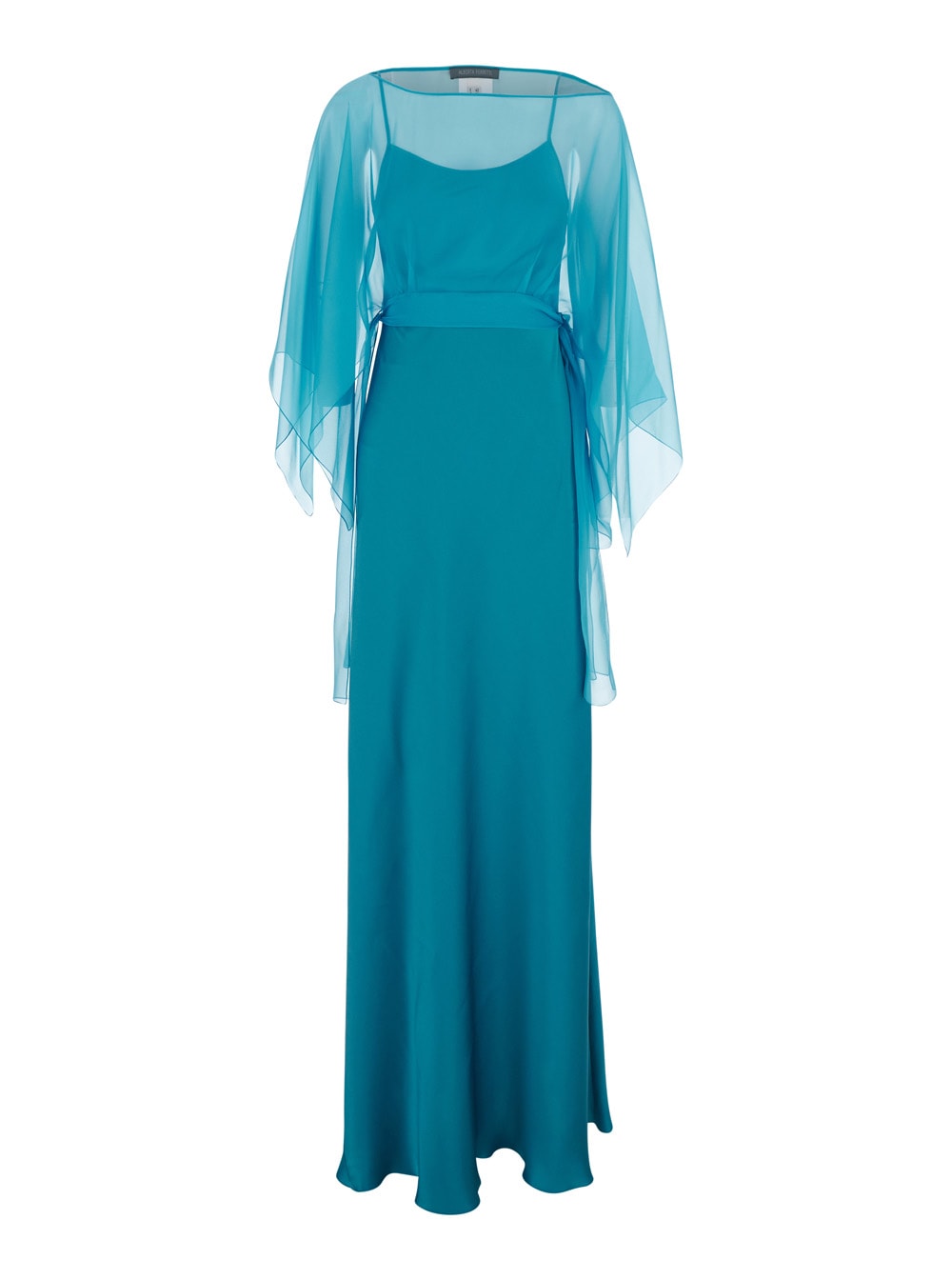 Alberta Ferretti Blue Long Dress With Layered Design And Upper Cape In Silk Blend Woman In Blu