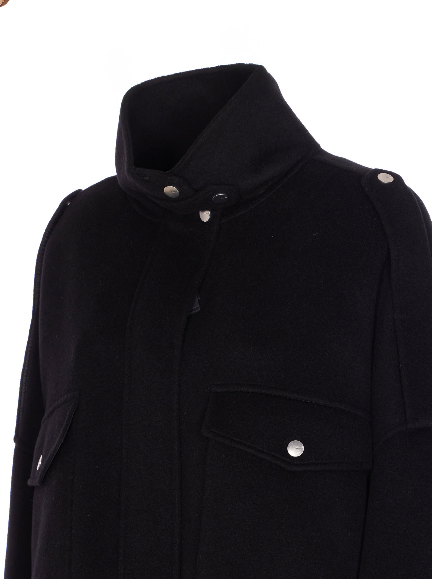 Pinko 'crostino' Black Jacket With Collar With Buttons And Front Pockets In Wool Blend Woman In Black
