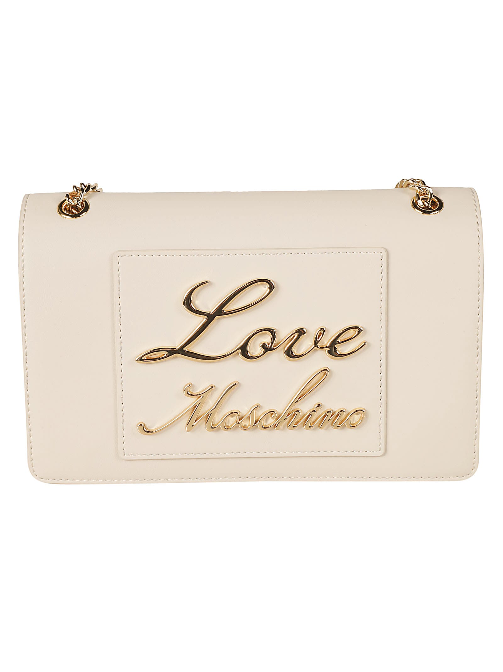 Shop Love Moschino Logo Plaque Embossed Chain Shoulder Bag In Avorio