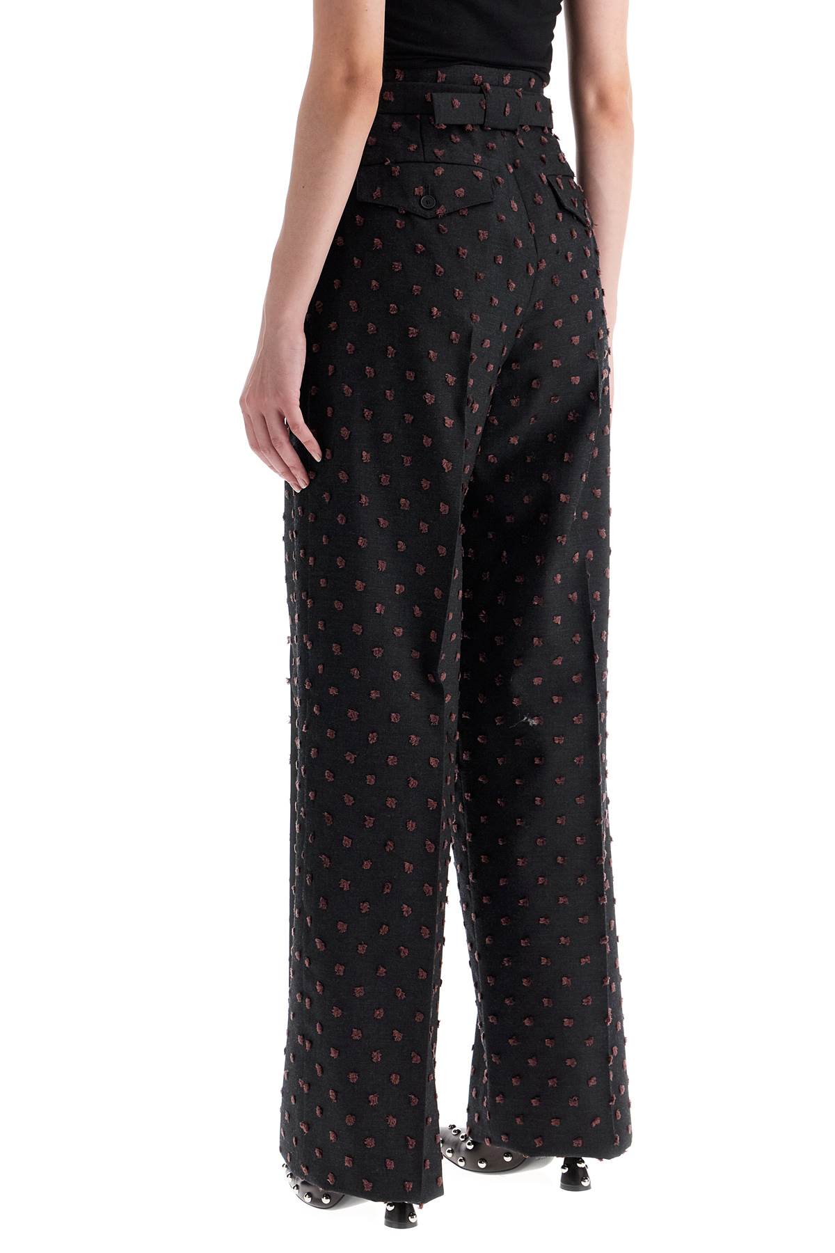 Shop Lanvin Wide Plumetis Trousers In Gris/marron Foncé (grey)