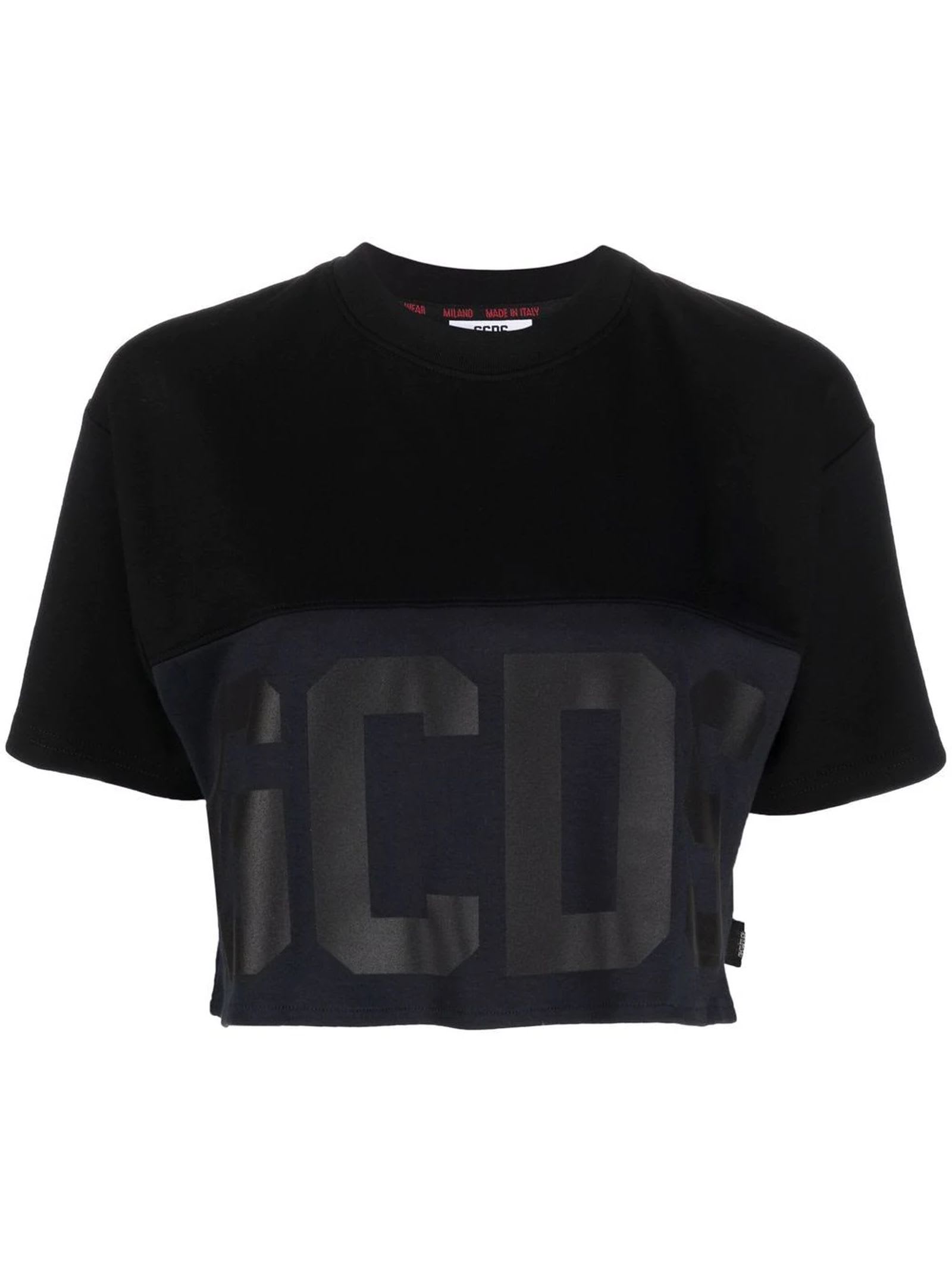 GCDS Black Cotton Cropped T-shirt