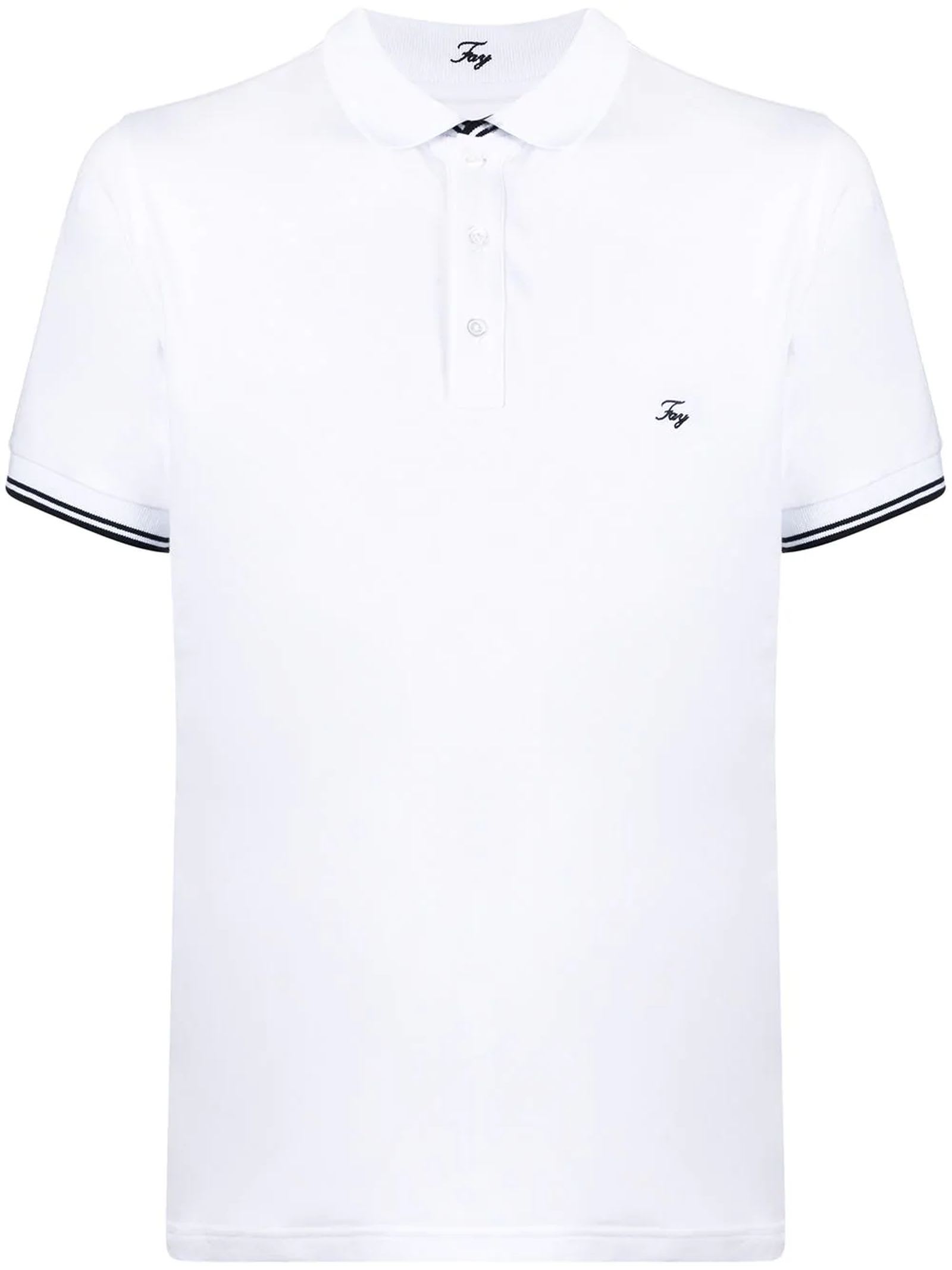 Fay White Stretch Cotton Polo Shirt