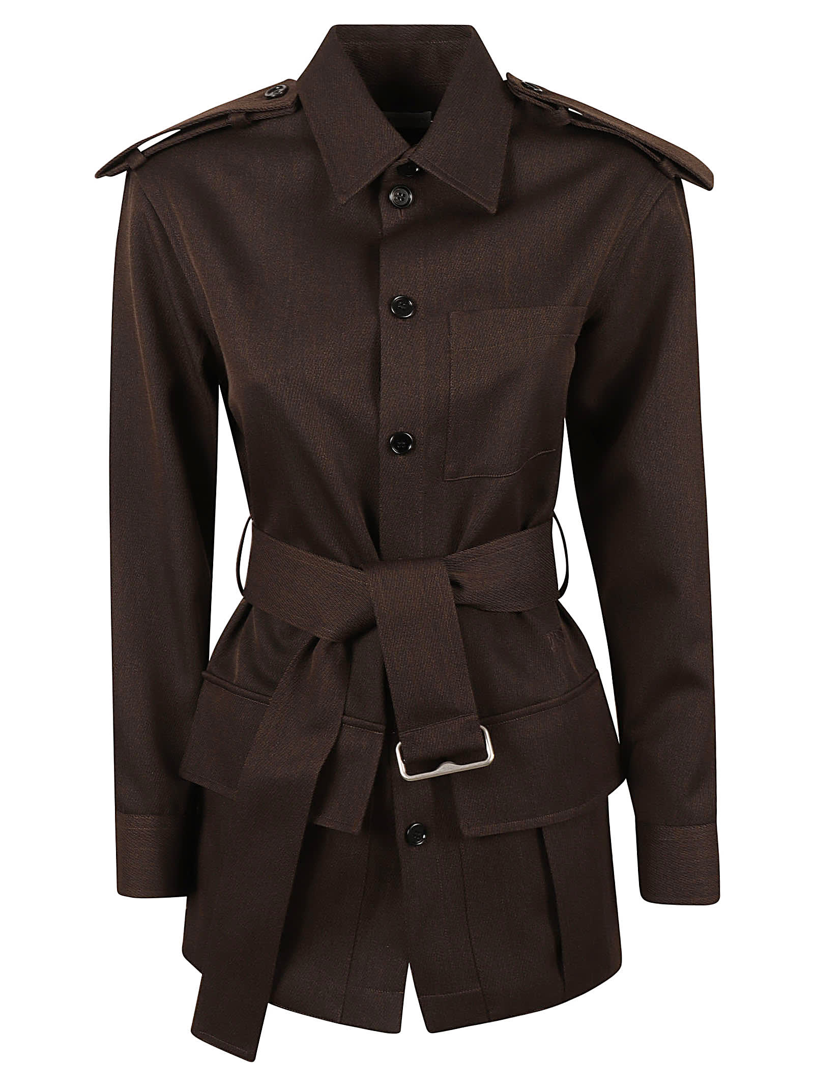 Shop Burberry Belted Buttoned Jacket In Brown Black