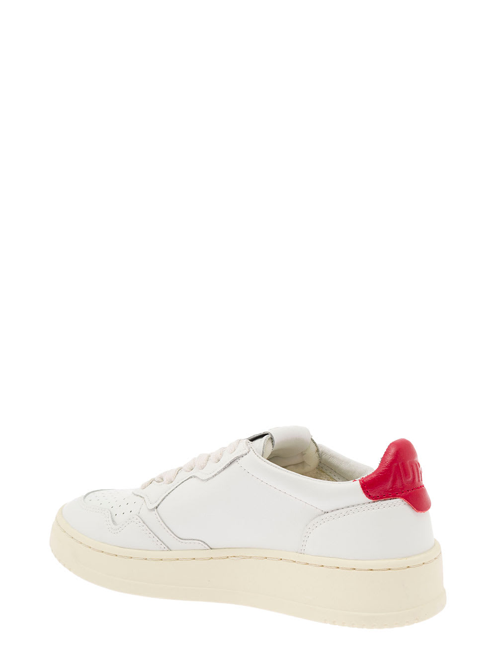 Shop Autry Low-top White Sneakers In Leather With Red Heel Tab  Woman In Bianco