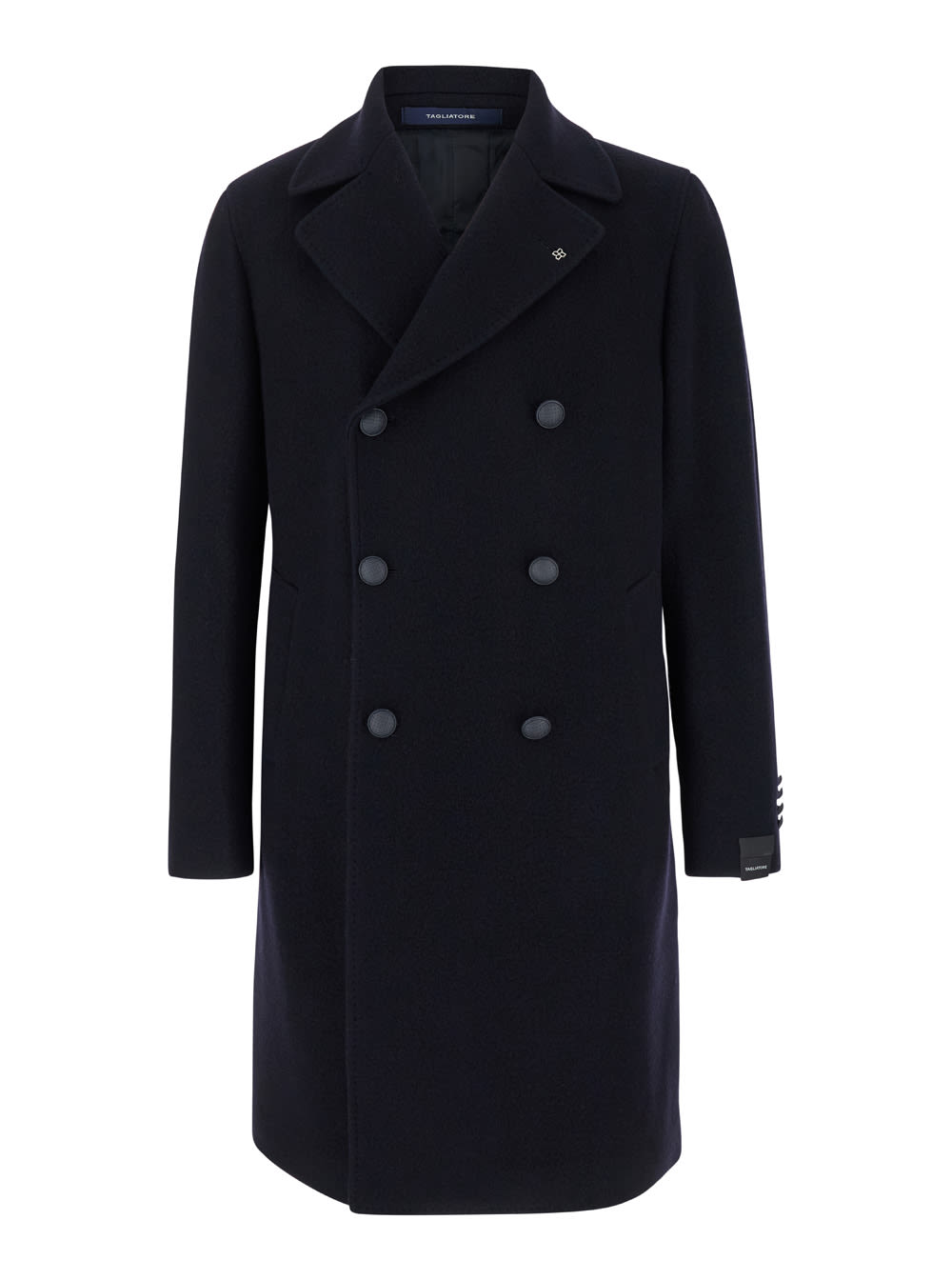 Shop Tagliatore Arden Blue Long Double-breasted Coat In Wool Blend Man