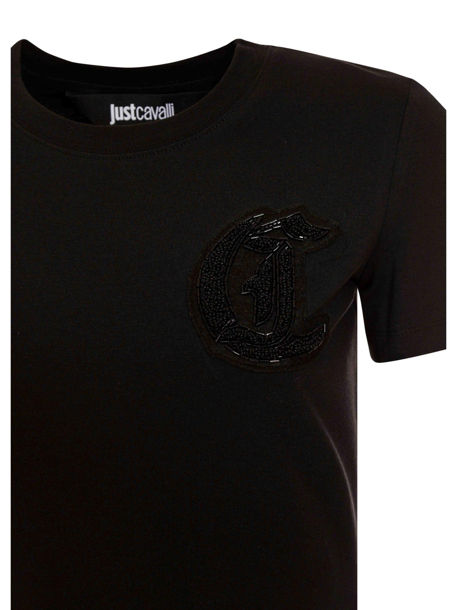 Just Cavalli Bead-logo Detail Jersey T-shirt In Black