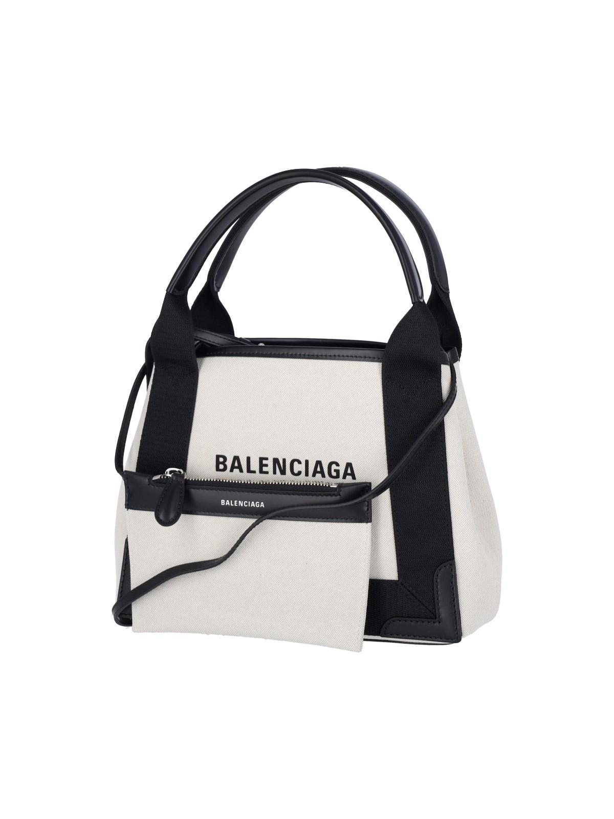 Shop Balenciaga Navy Cabas Xs Tote Bag In Beige