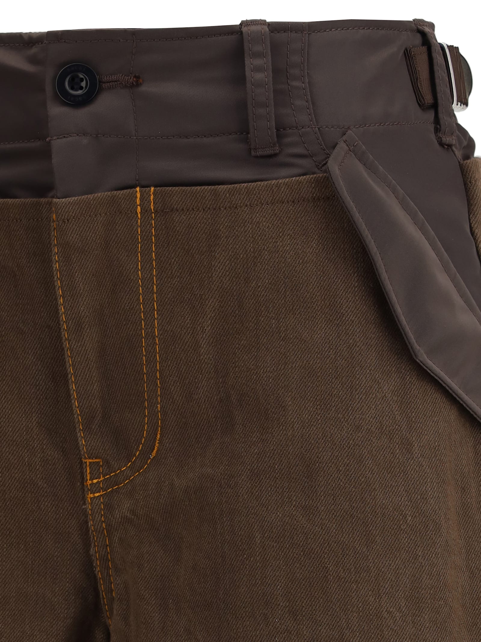 Sacai Nylon And Denim Jeans In Brown