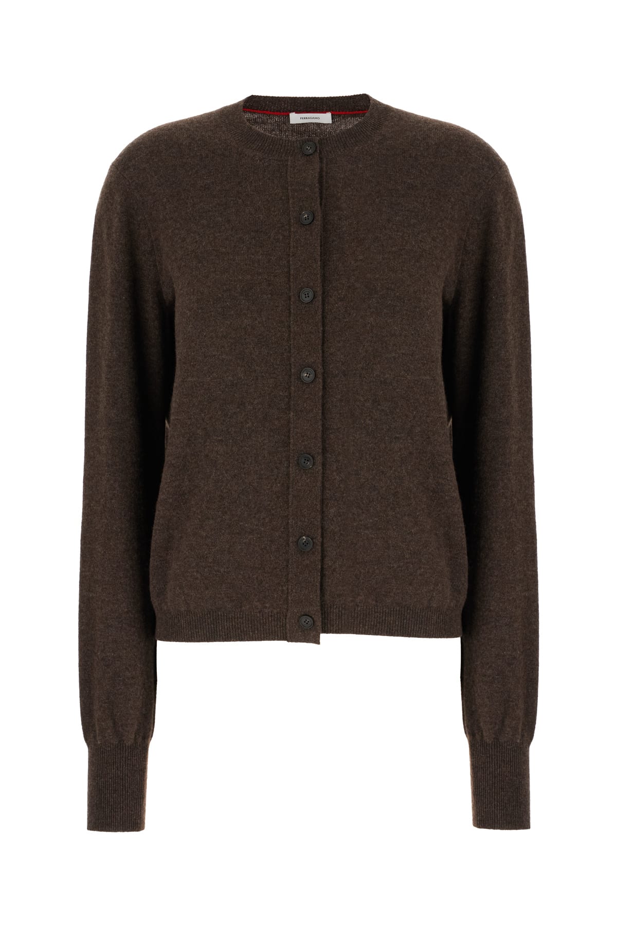 Ferragamo Chocolate Stretch Wool Blend Cardigan In Brown