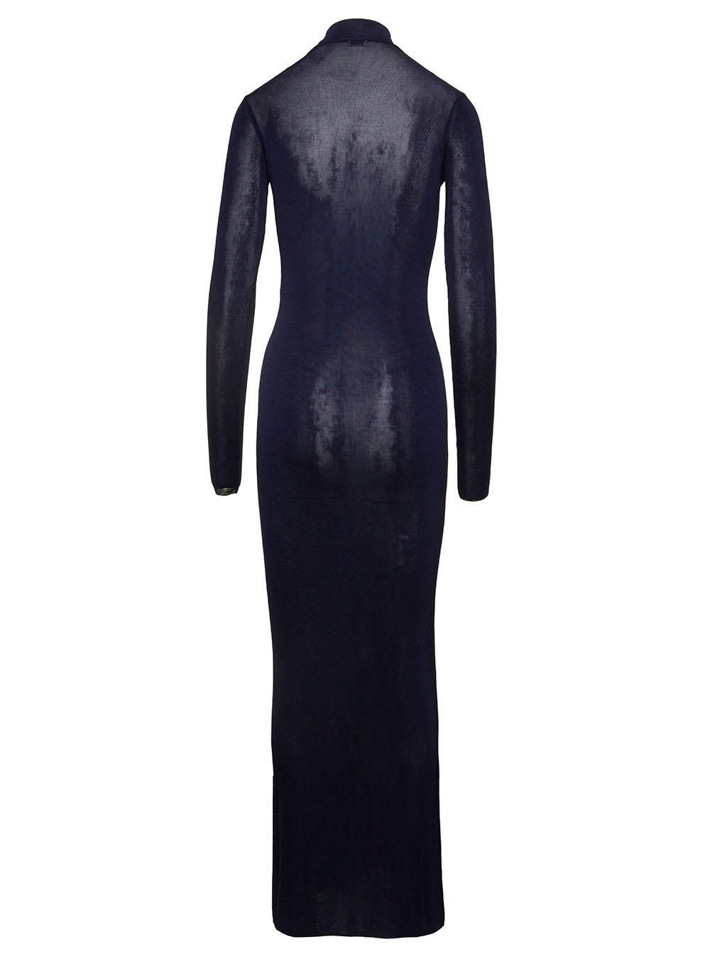 Shop Saint Laurent Maxi Dark Blue Fitted Dress In Viscose Woman