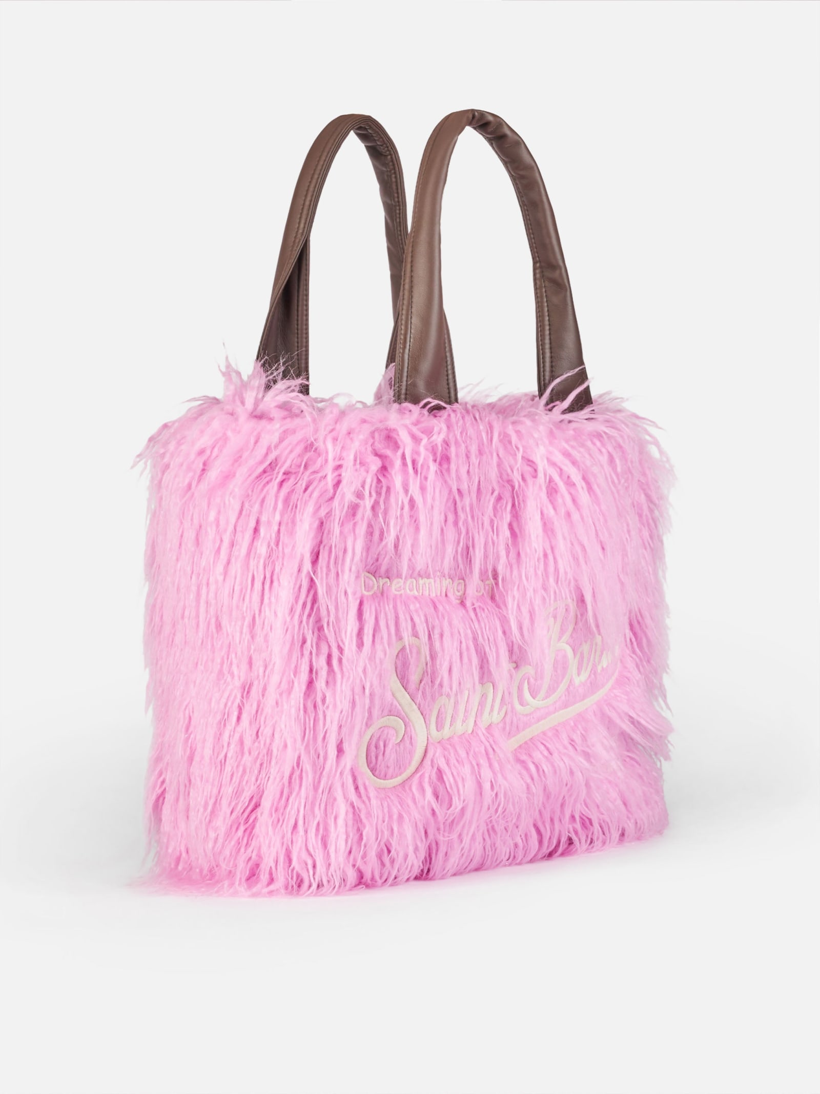 Shop Mc2 Saint Barth Vanity Furry Soft Shoulder Bag With Saint Barth Embroidery In Pink